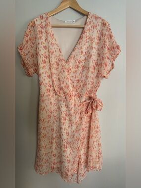 All in Favor Simone Pink Printed Wrap Dress